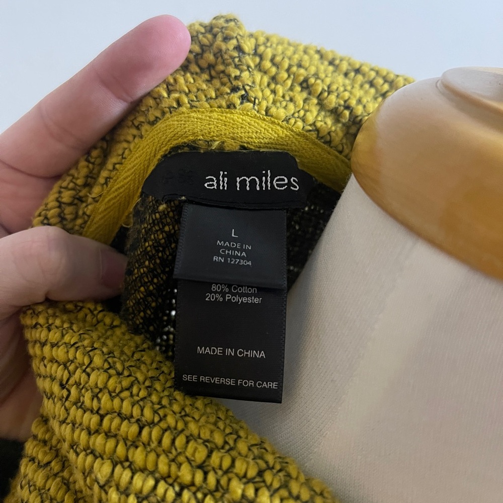 Ali Miles Green Yellow Cowl Neck Asymmetrical Sweater - Picture 4 of 4